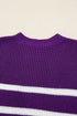 Striped Raw Edge Patch Pocket Drop Shoulder Short Sleeve Sweater